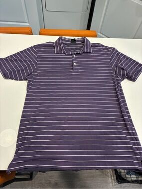 Dunning Golf Men's XL Purple White Striped Polo Shirt Short Sleeve Logo Golf